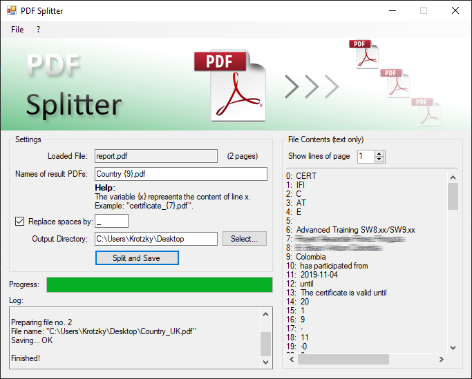 Screenshot of PDF Splitter